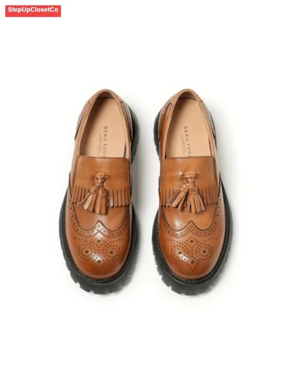 Genuine Leather Chunky Loafers for Women Platform Lug Sole Tassel Slip On Shoes
